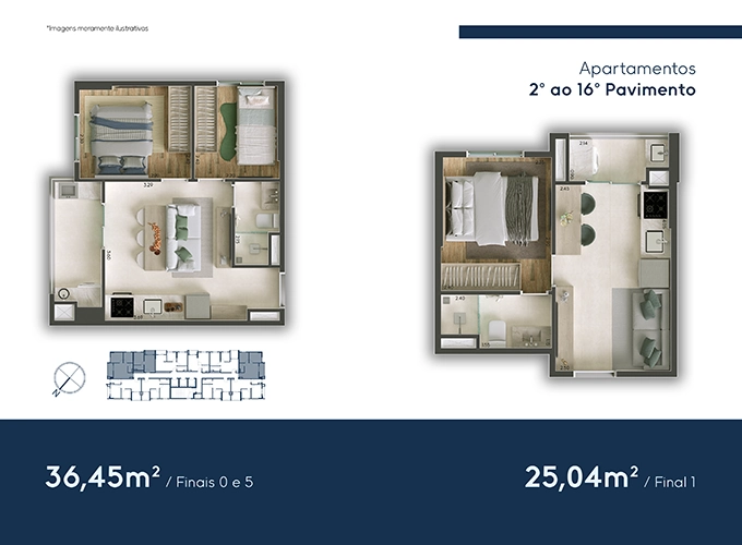 21.Plantas - 36,45m² e 25,04m² - 2º ao 16º