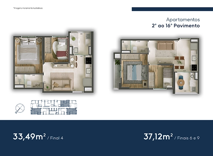 23.Plantas - 33,49m² e 37,12m² - 2º ao 16º