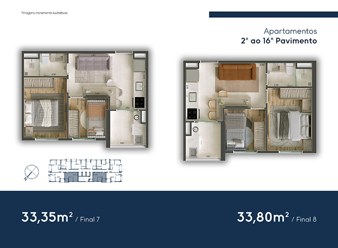 24.Plantas - 33,35m² e 33,80m² - 2º ao 16º