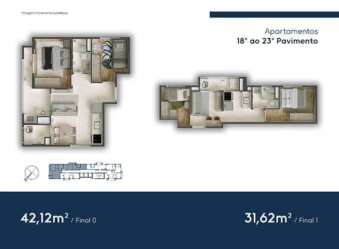 30.Plantas - 42,12m² e 31,62m² - 18º ao 23º